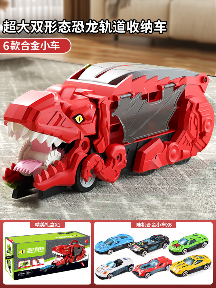 New dinosaur swallowing car attack Tyrannosaurus rex swallowing deformation toy puzzle children can store inertia scooter