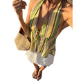 Amazon women's clothing  summer new bohemian style cardigan backless cutout color block halter top
