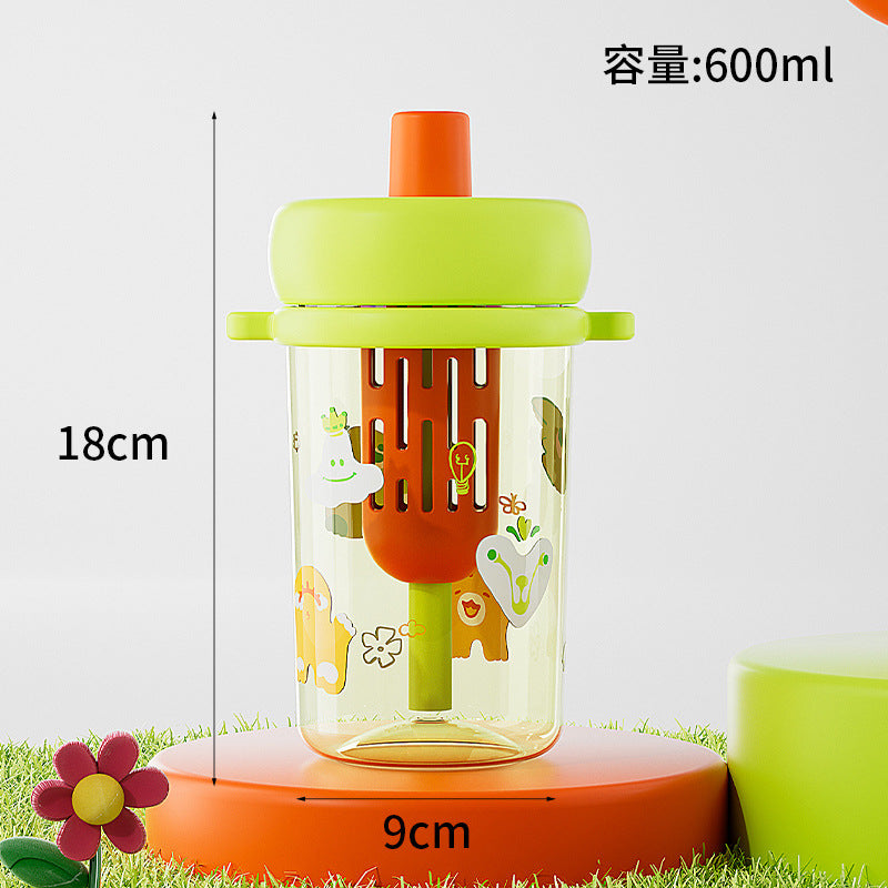 Cute cartoon straw cup - portable, leak-proof, and perfect for students and kids. ideal for indoor and outdoor use. transparent and easy to carry