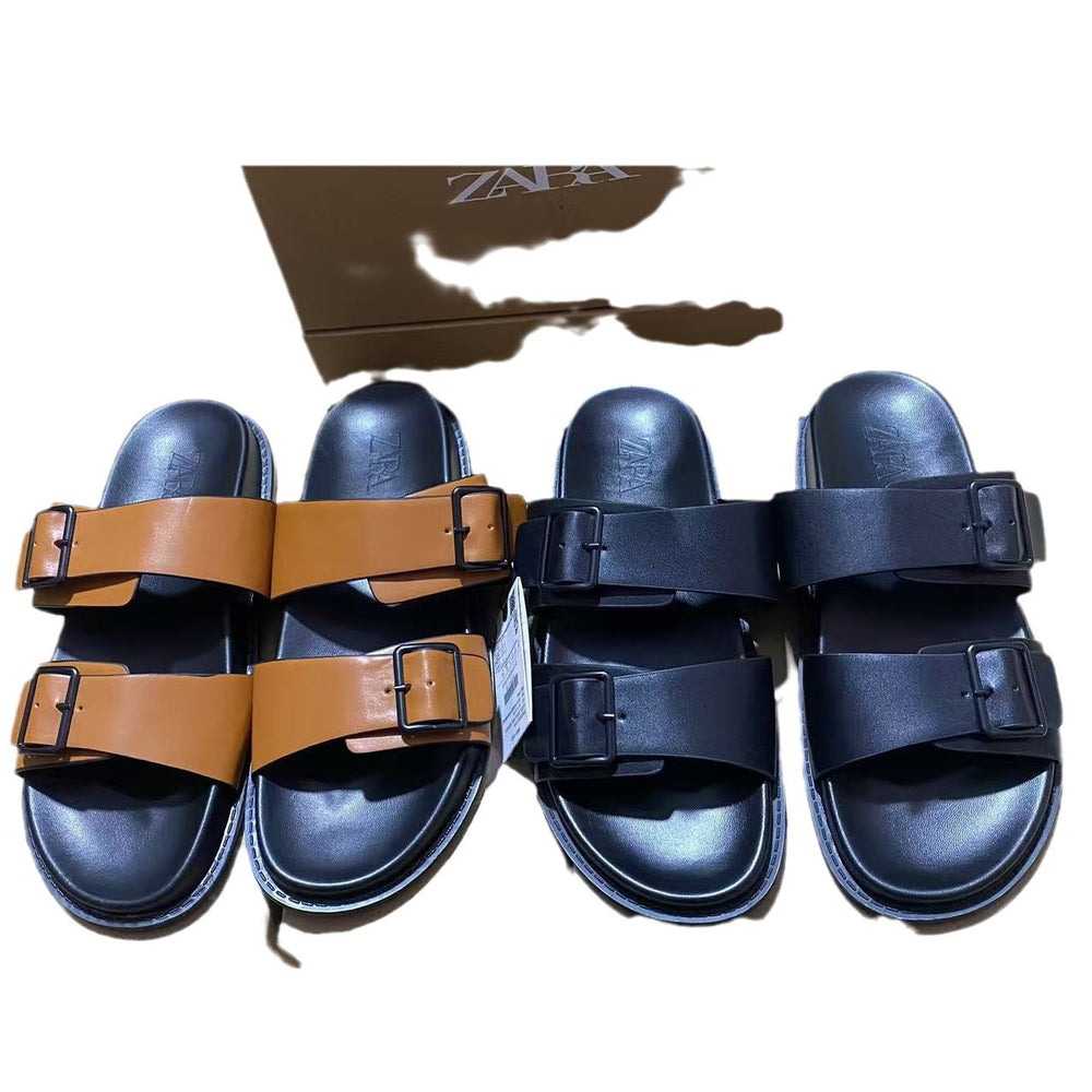Za2024summernew arrivalcasual one-line sandals beef tendon bottom sandals thick sole height-increasing sandals lazy shoes outwear trendy
