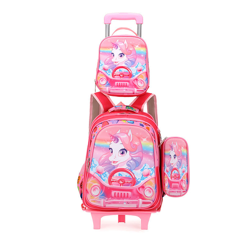 New  primary school students tie rod schoolbag 1-6 grades boys and girls backpack lunch bag cartoon children's bag