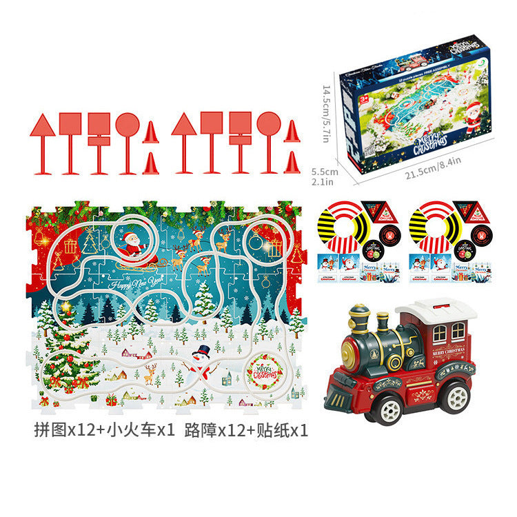 Diy children's educational track car set - multiple scene city map building electric puzzle track car