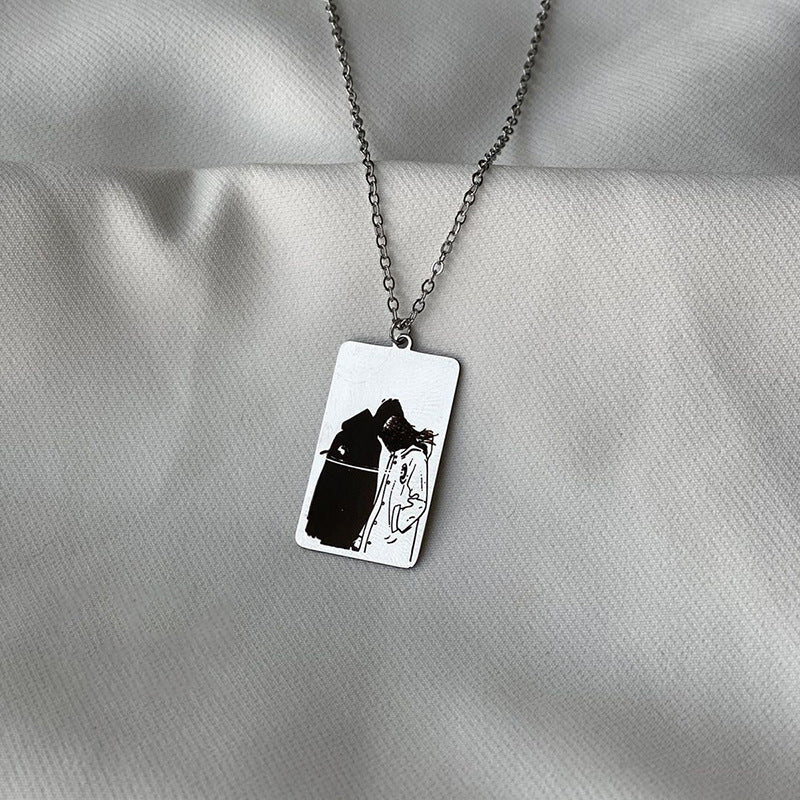 Laser engraved necklace wholesale - european & american cross-border alloy jewelry - women's couple pendant - anime cartoon light luxury sweater chain