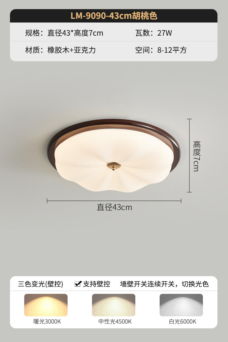 Bedroom light ceiling light cream antique walnut color simple retro solid wood eye protection master bedroom book room lighting