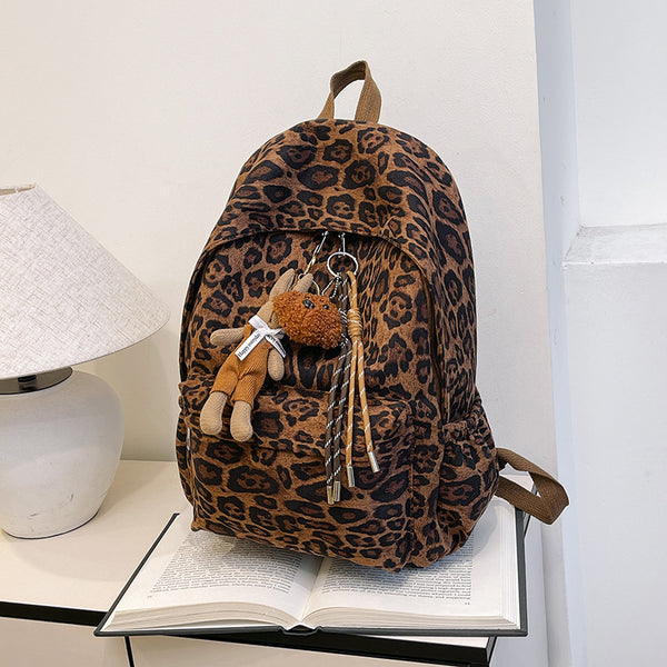 Leisure commuting college style large capacity women's backpack 2025 new autumn and winter leopard print back bag travel bag