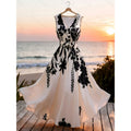 Women's summer new french chic casual minimalist printed cinched waist sleeveless midi dress - perfect for work