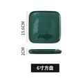 Nordic style creative green glaze ceramic steak plate - glossy green square/round plate - hotel-grade solid color salad plate