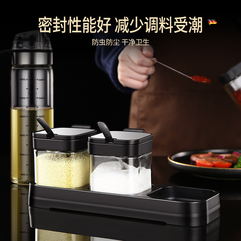 Kitchen supplies Heat-resistant seasoning box Seasoning jar set Sealed seasoning bottle Glass seasoning jar Seasoning bottle Seasoning box
