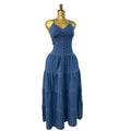 European and american export women's summer new sexy fashion v-neck camisole backless tie-up denim dress cake maxi dress