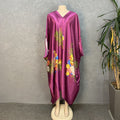 Faux silk printed loose fit plus size women's african style batwing sleeve maxi dress