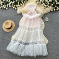 Fairy styletube tophalterlacepatchworkdress women's summer sleeveless high waist large swing long skirt sense of design waist skirt