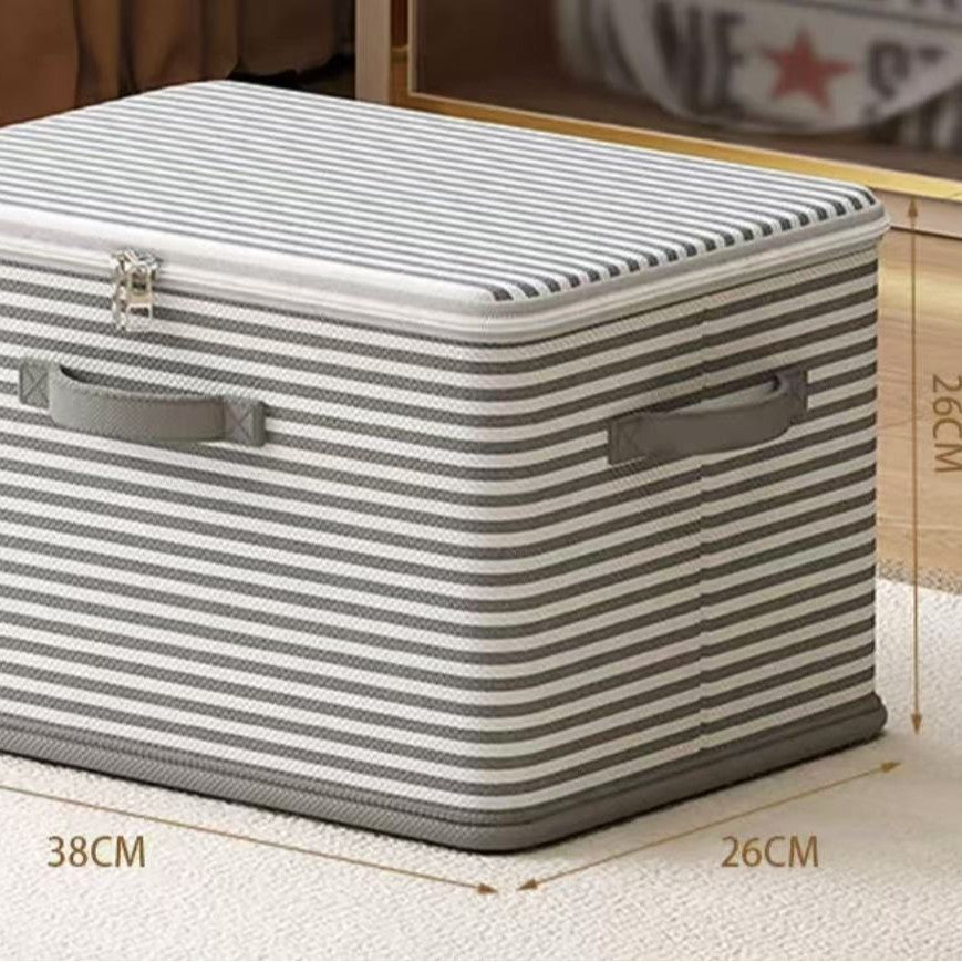 Non-woven fabric with lid clothing storage box household folding storage box striped storage box wardrobe storage zipper box