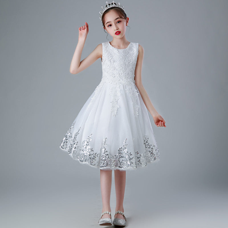 summer new korean style princess dress girls' vest dress sequined mesh princess dress gown summer