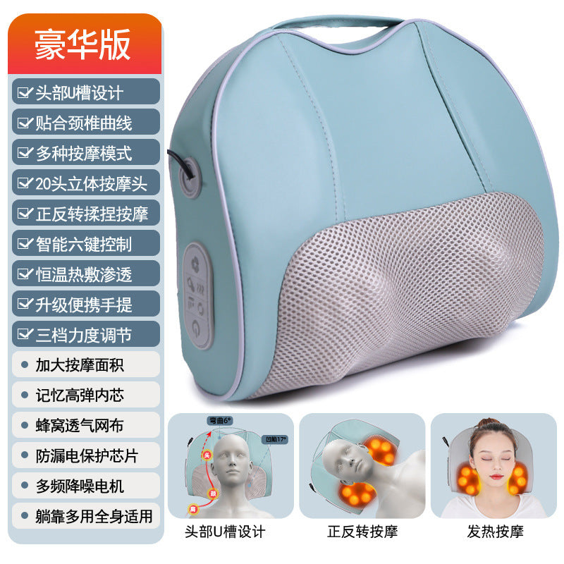 Cervical spine massager neck massage pillow hot compress shoulder lumbar lumbar kneading massager air bag stretching for home
