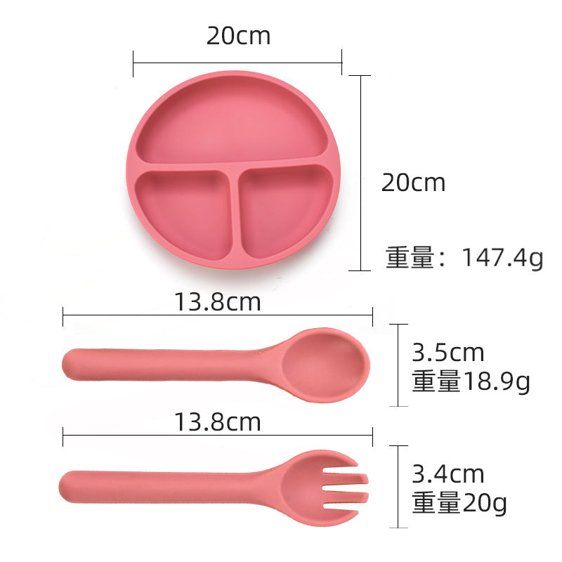 Food grade silicone infant plate fork spoon complementary food tableware preschool children eating silicone tableware set custom