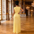 European and american style ins pure color women's slit hem sleeveless waist bag hip skirt v neck pleated  trendy dress