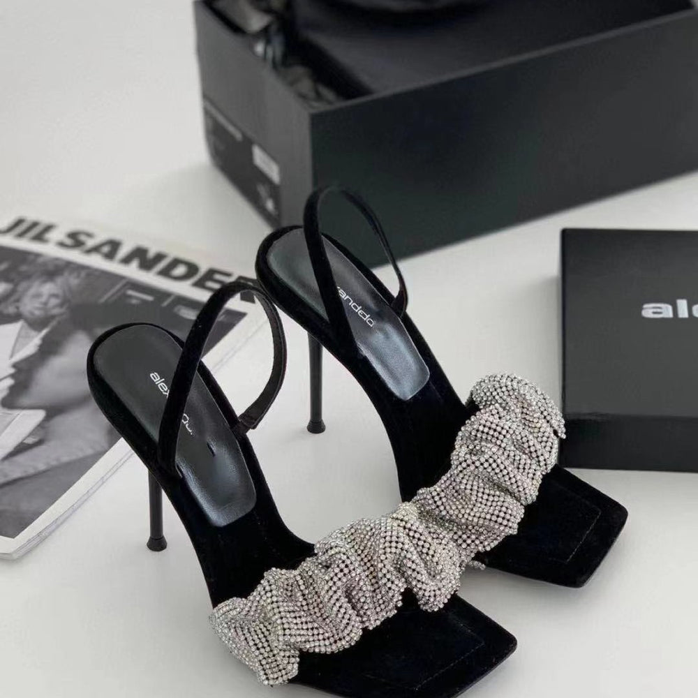 Influencer-approved sandals: 2025 summer new arrivals - fairycore rhinestone stiletto heel slides, plus size available