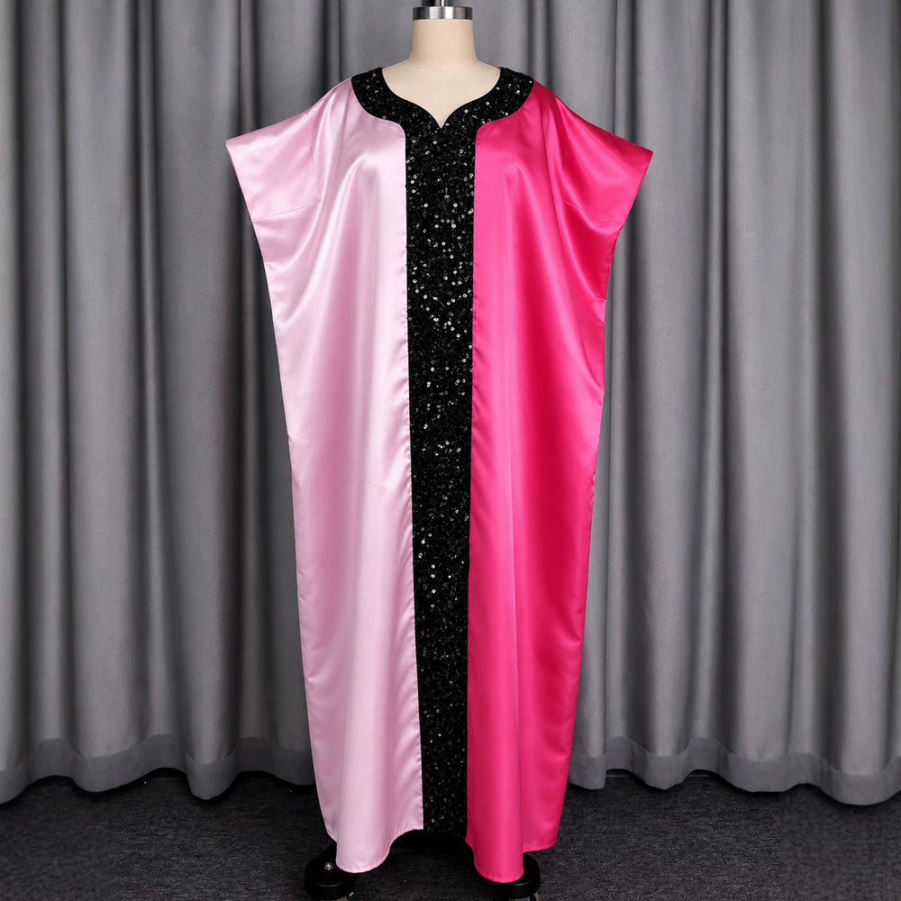 New african party dress - color block batwing sleeve design satin robe bubudress