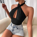 Amazon cross-border hot seller: new  spring/summer solid color sexy backless criss-cross cutout halter bodysuit