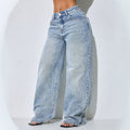 Fashionjeans women's light blue snowflake washed retro distressed high waistloosedrapedmop wide leg denim pants