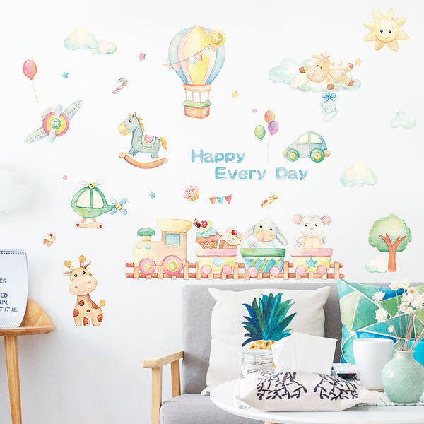 Cartoon airplane sticker, hot air balloon children's room bedroom kindergarten bedside classroom wall decoration painting HM71010