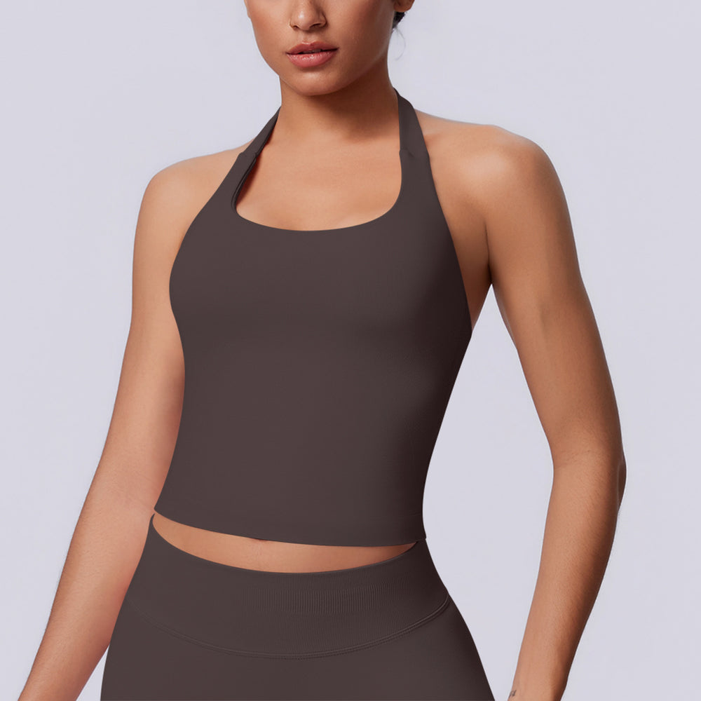 New arrival cross-border seamless pure colorhalter beautiful back tight sports vest sports running fitness yoga wear tops women