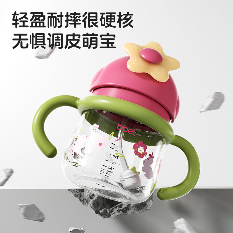 Baohui baby bottle ppsu flip-top straw cup with handle, 260ml portable training cup for milk