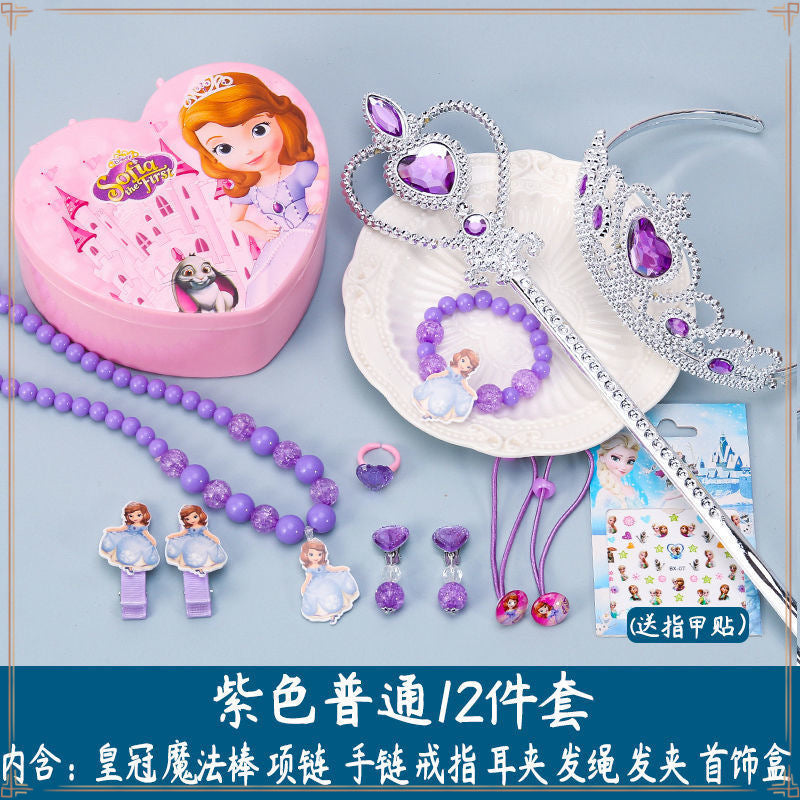 Crown Tiara Children's Little Princess Crown Magic Wand Hair Accessories Set Princess Elsa Necklace Girls Jewelry Box