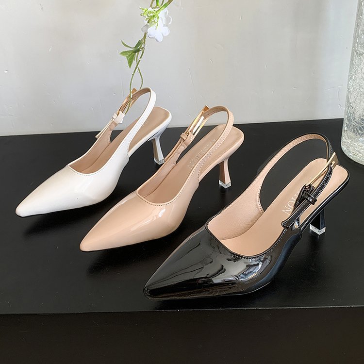 French stiletto closed-toe sandals women's single strap high heels 2026 summer new versatile pointed-toe slingbacks