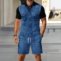 hot-selling men's polo shirt set, new summer two-piece casual short-sleeve and shorts set, dropshipping available