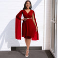 D408 belted standalone women's summer new fashion elegant v-neck cape cross-border dress
