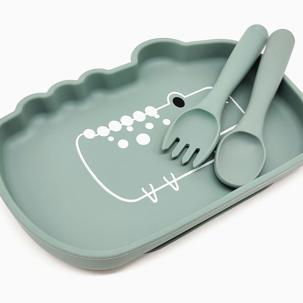 Children's Crocodile Elephant Silicone Plate Set Supplementary Food Grid Infant Learning to Eat Training with Suction Cup