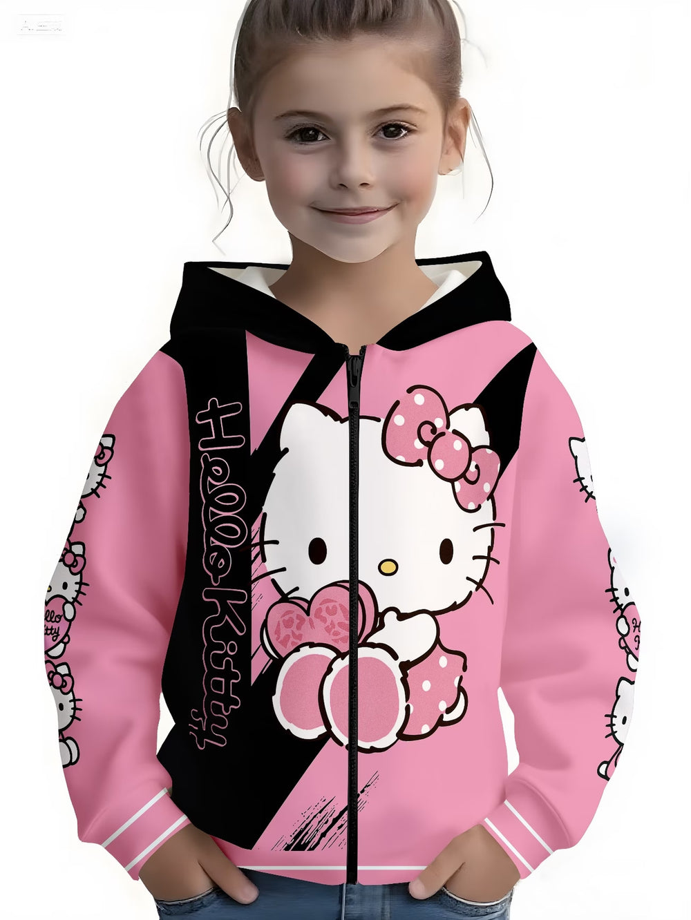 Kids' hoodie jacket, cross-border hot seller: cute cartoon print fashion zip-up hoodie for girls, dropshipping available