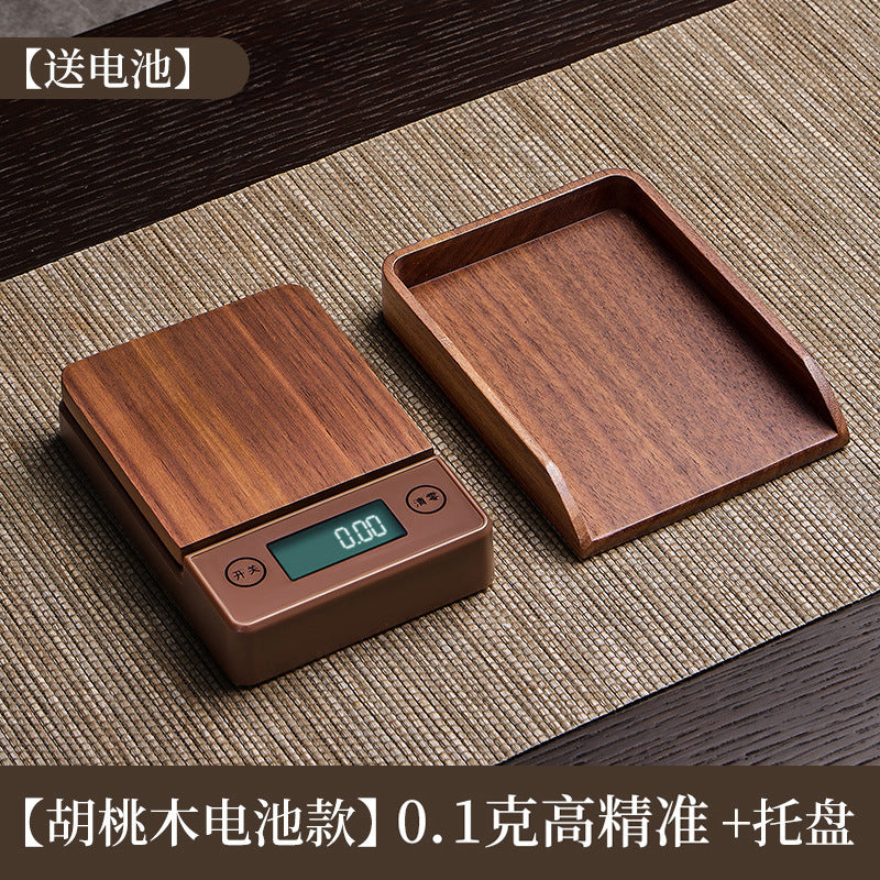 Tea digital scale walnut wood tea scale solid wood kitchen scale gram scale food scale tea set accessories rechargeable mini tea scale
