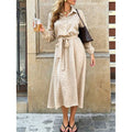 fashioneleganceautumtie back design lapel long sleeves button printing medium longdress women