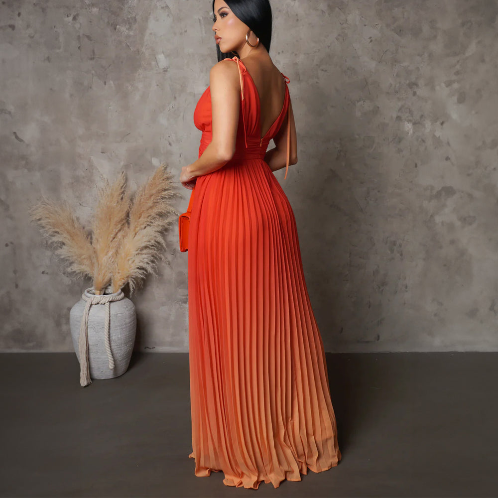D403   cross-border summer sling backless sexy strap gradient color long skirt dress foreign trade dress