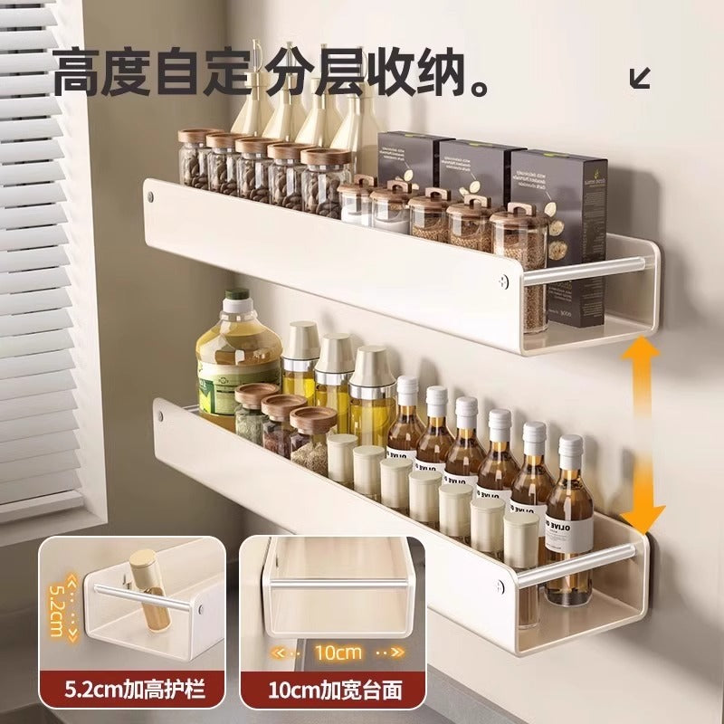 Kitchen No-punching Shelf Salt Seasoning Jar Storage Box Household Seasoning Products Wall-mounted Seasoning Storage Shelf