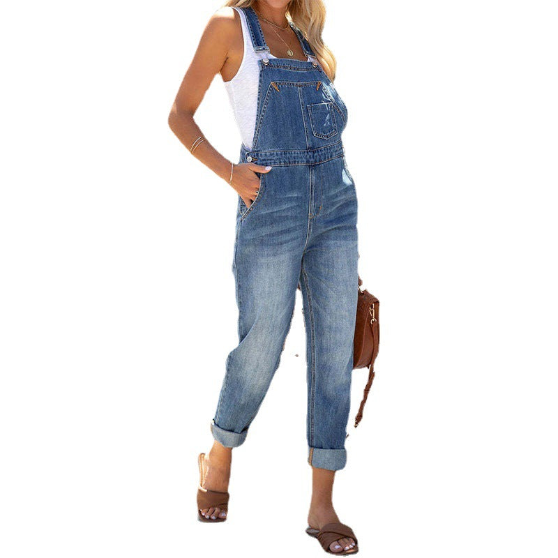 Amazon  hot selling jumpsuit women fashionnew arrivalelegantwork clothingfashion washed denim overalls