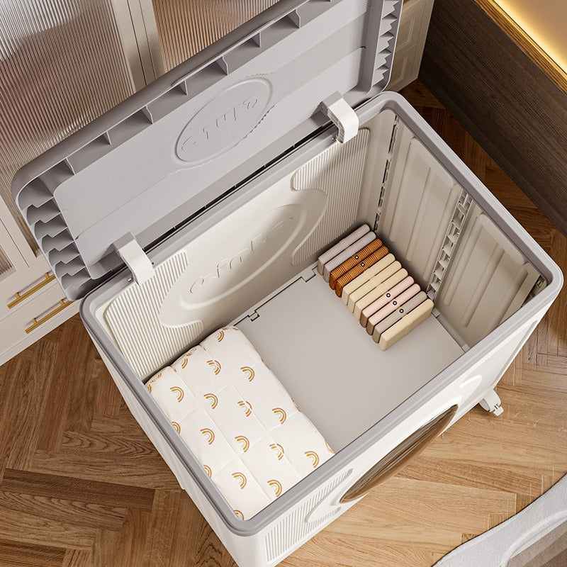 Flap Multifunctional Storage Box Household Large Capacity Organizing Box with Pulley Foldable Clothing Plastic Storage Box