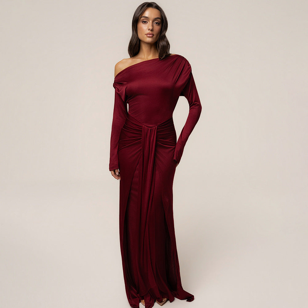 Amazon women's fashion: new autumn  collection - elegant off-the-shoulder ribbon dress, long sleeve slim-fit maxi dress