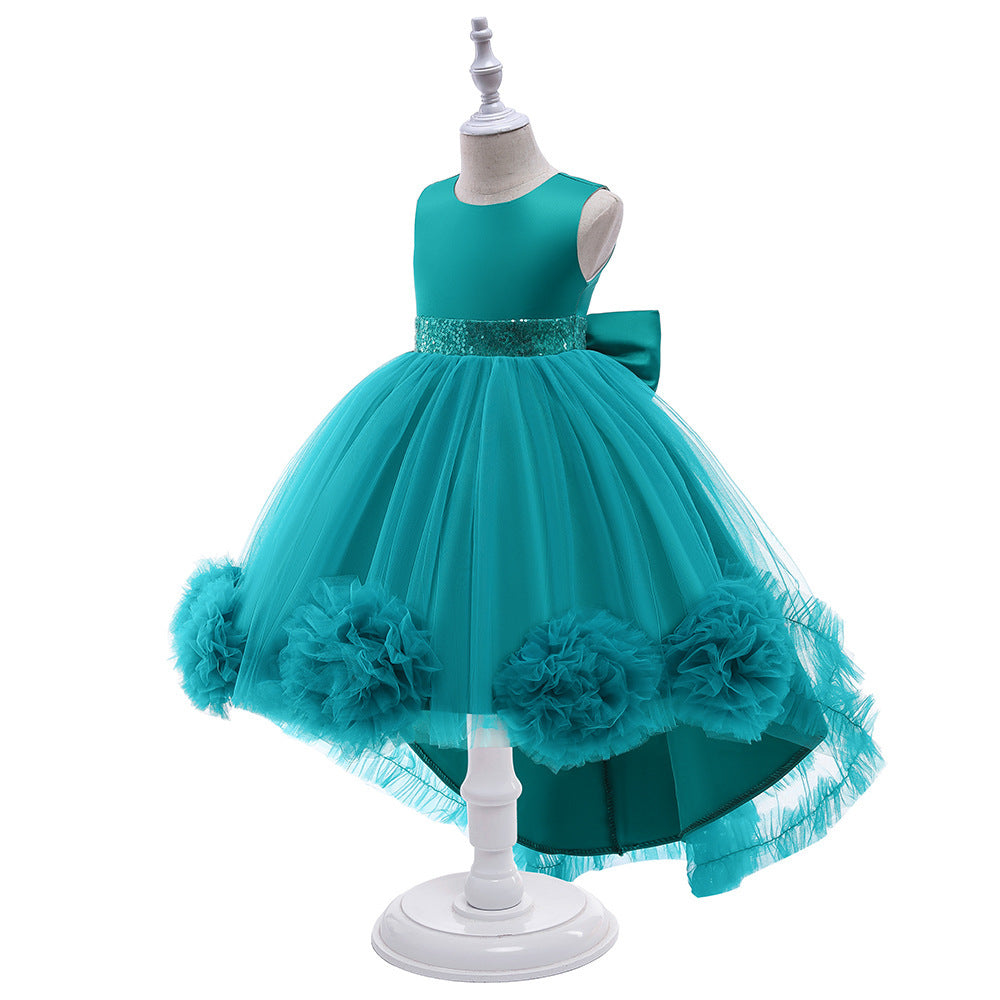 in stockkids dress ball flower tail wedding dress princess dress piano performance dress female baby dress
