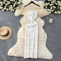 European and american style chic cutout backless halter knit dress - women's figure-hugging maxi dress with 3d floral appliqués