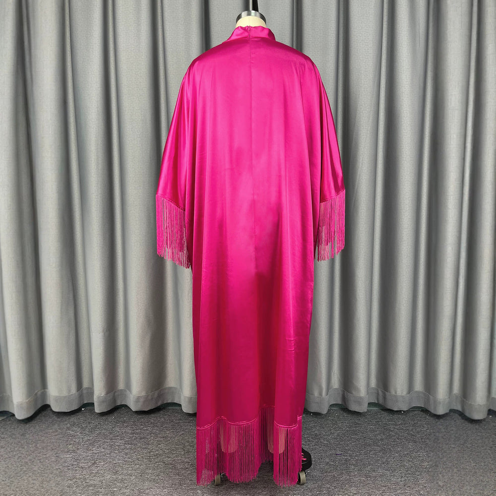New african solid color batwing sleeve dress with bow tie and satin tassel robe dress (bubudress)