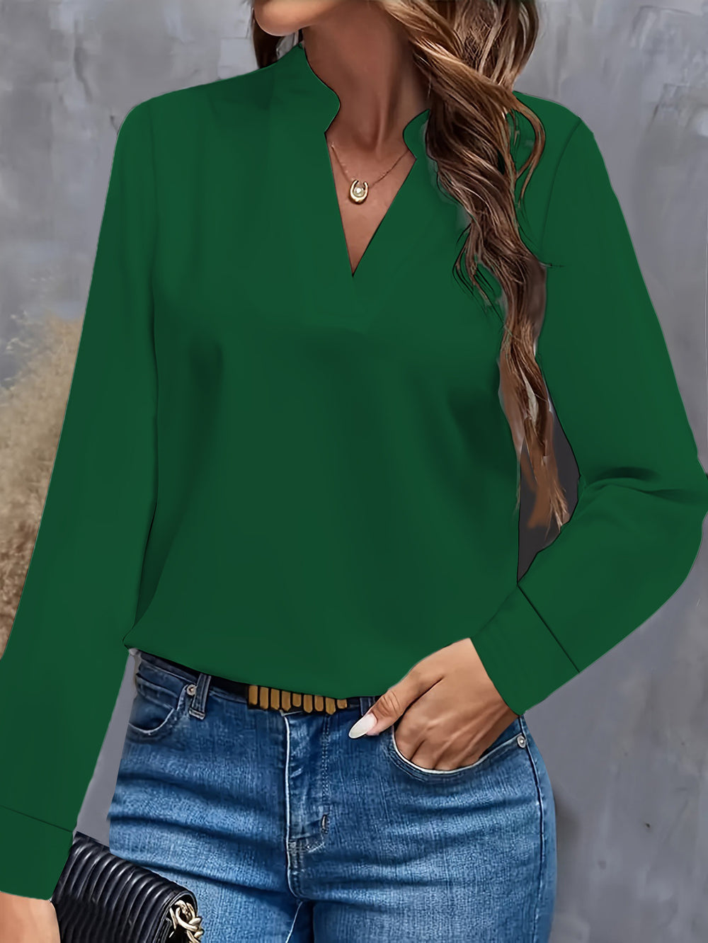 2024 independent station wish amazon hot style autumn casualpure color v neck loose shirt tops women