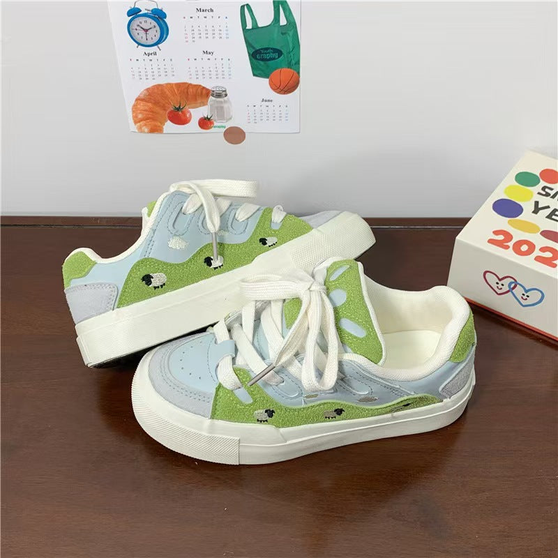 Campus style sneakers for women 2026new arrivalniche style designpreppy styleeasiest for matchthick sole color matchingk-stylecasualwhite shoes