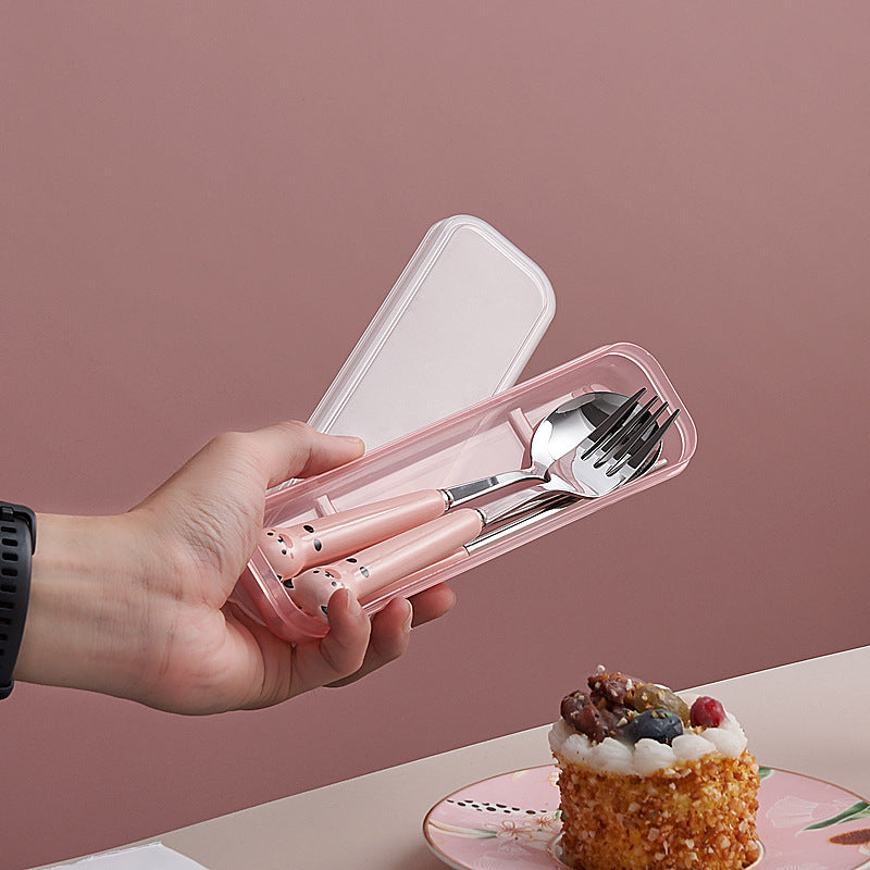 High-style stainless steel panda portable cutlery set with logo customization, wholesale children's tableware, spoon and fork set, custom-made