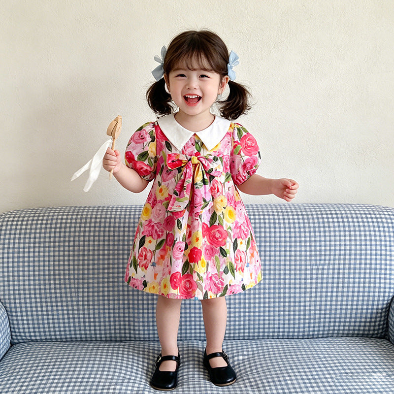 Trendy girls' summer dress  new floral baby princess dress summer lightweight super cute kids' dress