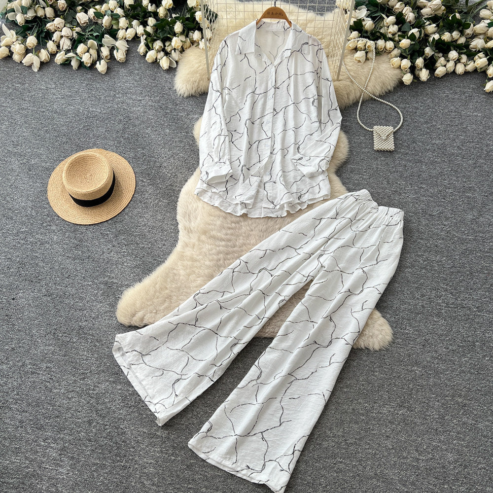 Lazy style pink printingshirtloose pantstwo-piece set female autum light mature style easiest for matchwork clothingelegantsuit