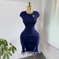 Xiaoxiangfengelegance round neck lacepatchworkshortknittingdress female silm waist slimming look short skirt dress