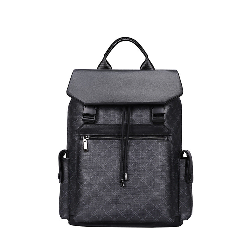 New fashion men's backpack trend printing large capacity 15.6 inch computer schoolbag travel leather backpack
